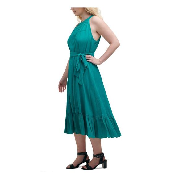 CALVIN KLEIN Womens Turquoise Tie Gauze Sleeveless Midi Dress Plus 16W - Picture 3 of 4